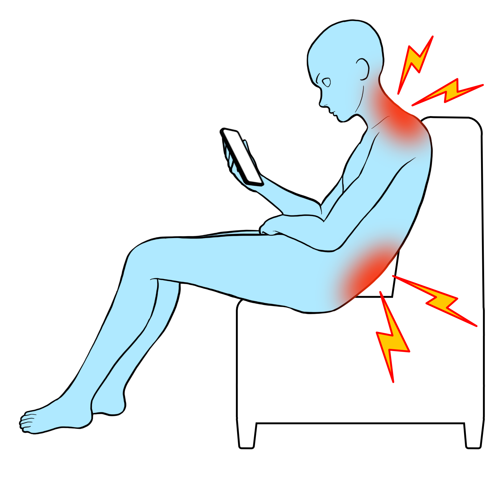 椅子に寄りかかる、浅く座る姿勢と腰痛、ずっこけ座り、股を開いた座り方は仙骨、骨盤が歪む